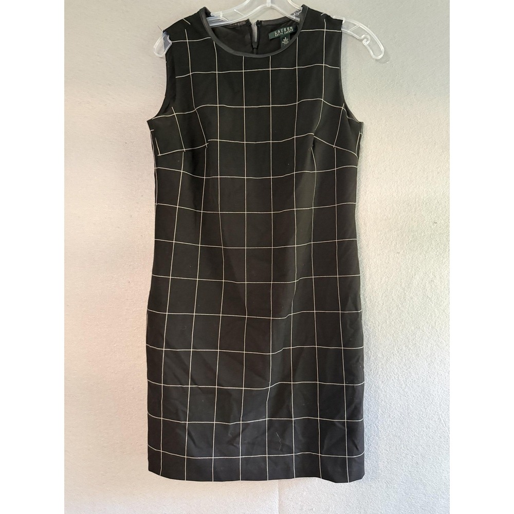 Lauren Ralph Lauren Dress Womens 2 Black Windowpane Sheath Knee Length Work